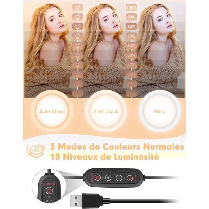 Anneau Lumière - YISSVIC - 10 RGB - 26 Couleurs - 10 Niveaux de Luminosité - Trépied Réglable