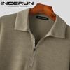 INCERUN Autumn Spring Men's Casual Loose Collared Zip Up Sweater Polo Tops