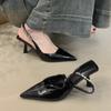 High Sense Pointed High Heels Women's 2025 French Temperament Black Metal Chain Shallow Mouth Stiletto Rear Empty Sandals