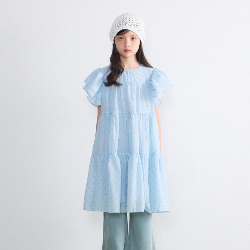 EI Children's Dress Summer New Mid Size Children's Solid Color Polka Dot Lotus Leaf Flying Sleeve Cake Skirt