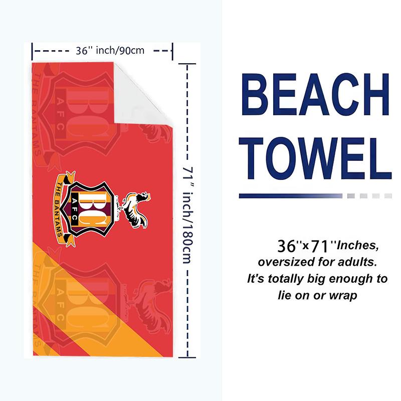 Bradford City FC Print Beach Towel, Large Soft Quick Dry Towel for Beach Camping Swimming