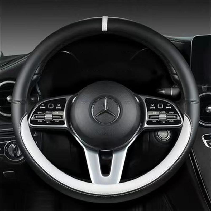 Full Leather Universal Car Steering Wheel Cover Breathable Anti Slip Car Decoration 37-38cm Steering Wheel Cover Accessories