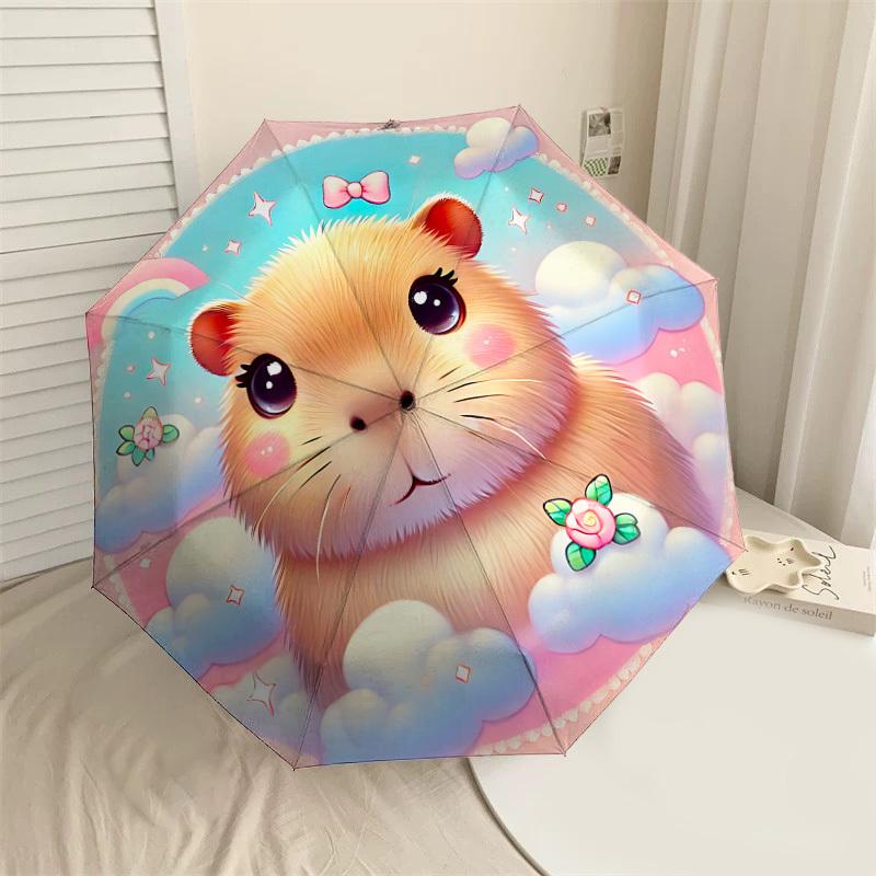 1PC Hamster Clouds Automatic Open/Close Umbrella with Windproof, 8-Rib Sturdy Canopy, Durable Ribs, Fashionable Design, Outdoor Accessory, Fun Prin, H