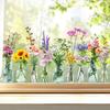 Colorful Floral Window Sticker Removable Flower Window Clings Waterproof Static Window Decal for Home Office Bedroom Bathroom Decor