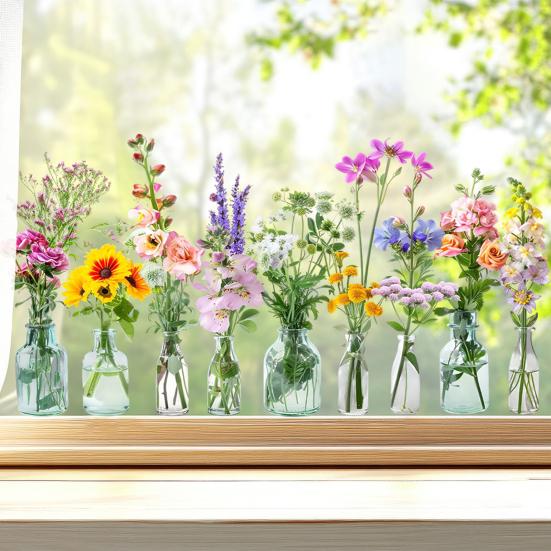 Colorful Floral Window Sticker Removable Flower Window Clings Waterproof Static Window Decal for Home Office Bedroom Bathroom Decor