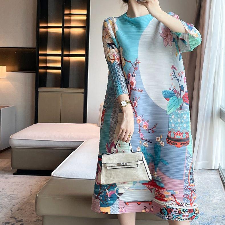 Женское платье с принтом, весна-лето, свободное платье больших размеров, платье миди А-силуэта