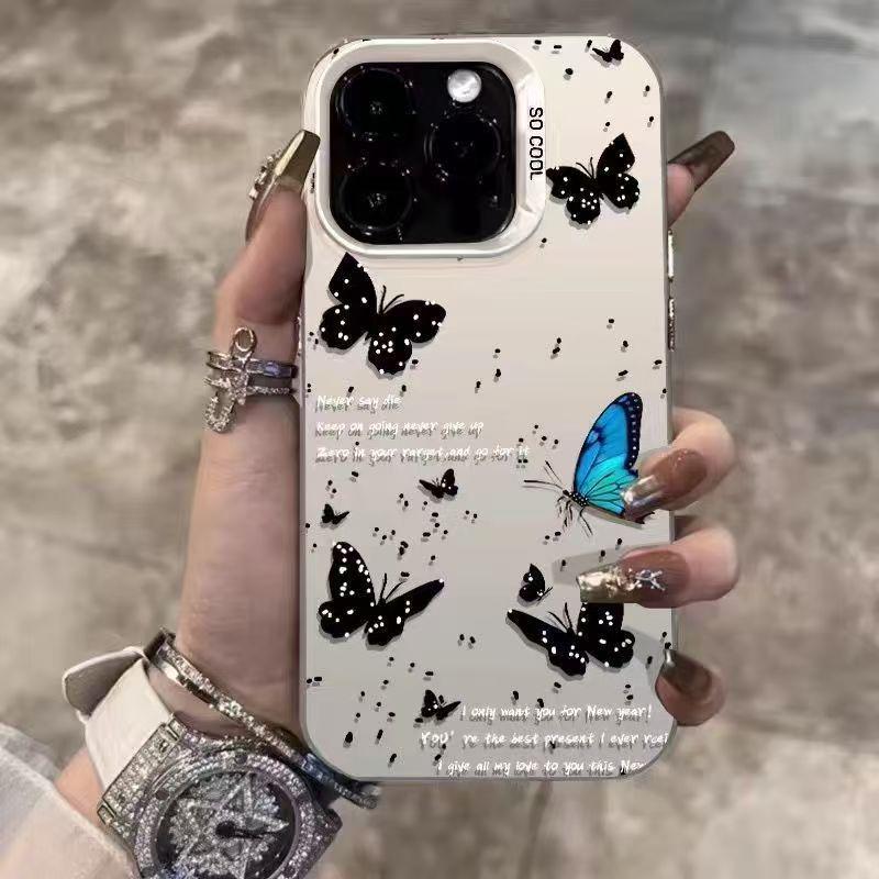 Английский Чехол для iPhone 15/16 Pro Max/14 с узором в горошек и бабочками