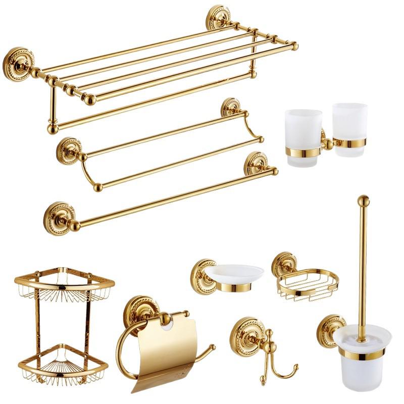 European Gold All-Copper Bathroom Towel Rack & Accessories Set