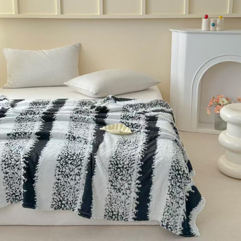 Вязаный шерстяной плед «Снежинка в полоску», мягкий и теплый, для всесезонного использования, покрывало на диван, плюшевый плед для офиса, приятный к коже, украшение для дома