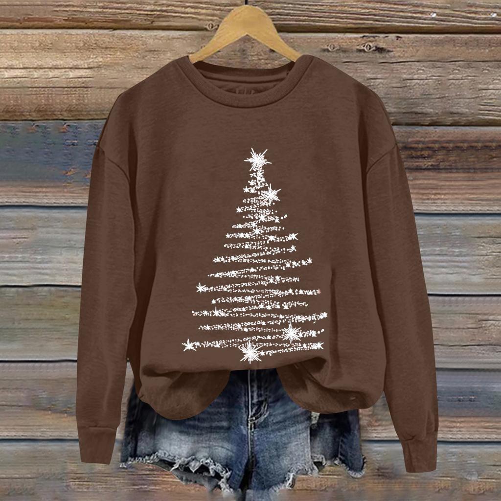 Женская рождественская повседневная спортивная толстовка с принтом, длинными рукавами и круглым вырезом.