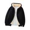 Autumn Winter Men's Fleece Hooded Jacket Winter Thickened Zipper Closure Warm Casual Solid Color Hoodie with Zipper Coat