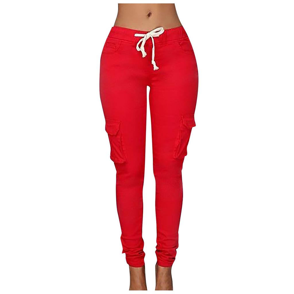 Women's Solid Color Casual Elastic Waist String Side Pocket Pencil Pants