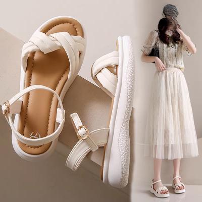 Настоящие мягкие сандалии женские 2025 новые летние на платформе модные женские туфли мягкая подошва фея ветер пляжные сандалии с юбкой