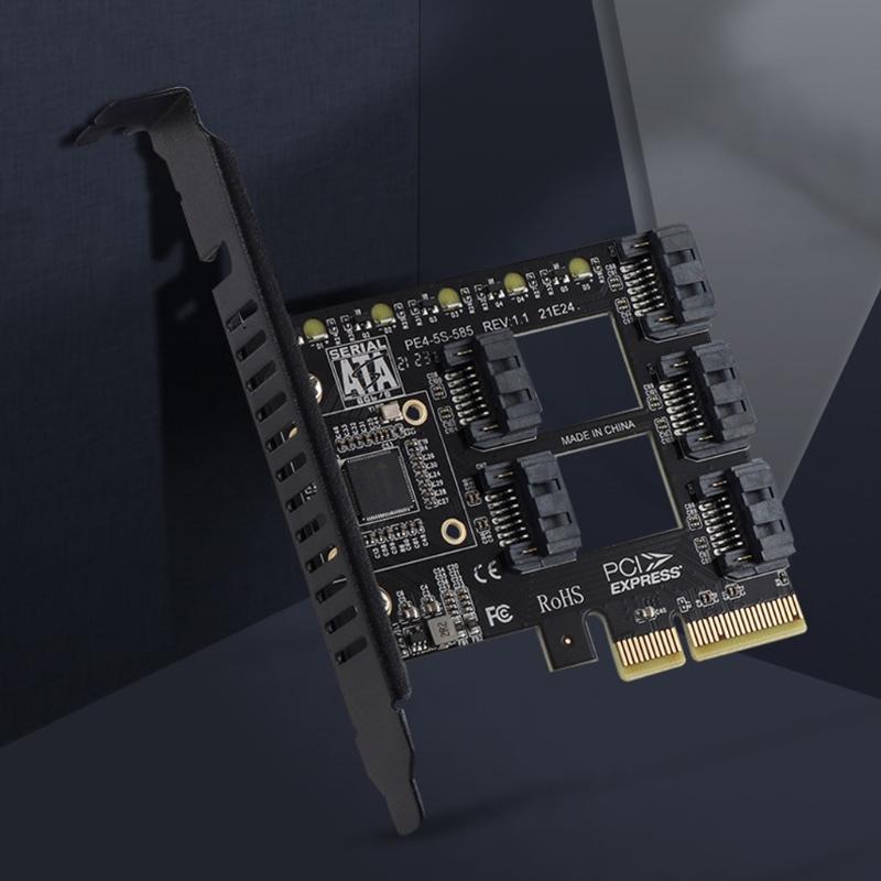 PCI-E 4X to  3.0 pansion Card 5 Full Speed Ports 6Gbps Transfer pansion Hard Drive for Win7 / 8/10 / Linux