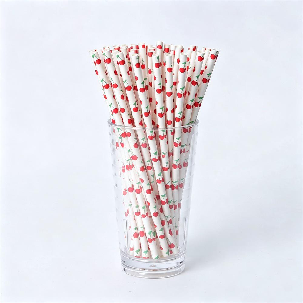 Biodegradable Fruit Print Paper Straws for Parties and Cocktails
