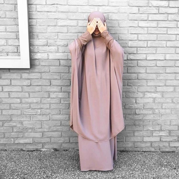 Women Muslim Ramadan Dresses Loose Bat Sleeve Cardigan Solid Color Headgear Mosque Robes