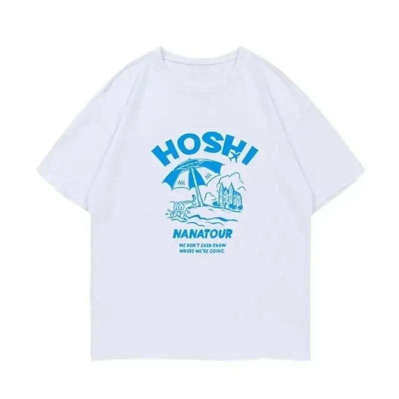 Летняя простая белая футболка с коротким рукавом с буквенным принтом Kpop Nanatour Femme S.Coups Jeonghan The8 Y2k, женский хлопковый топ большого размера