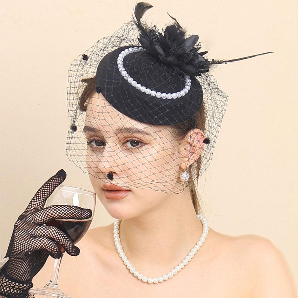 Hairpin Stewardess Top Hats Pillbox Hat Hair Fascinator Hat Bowknot Veil Womens Vintage Hat