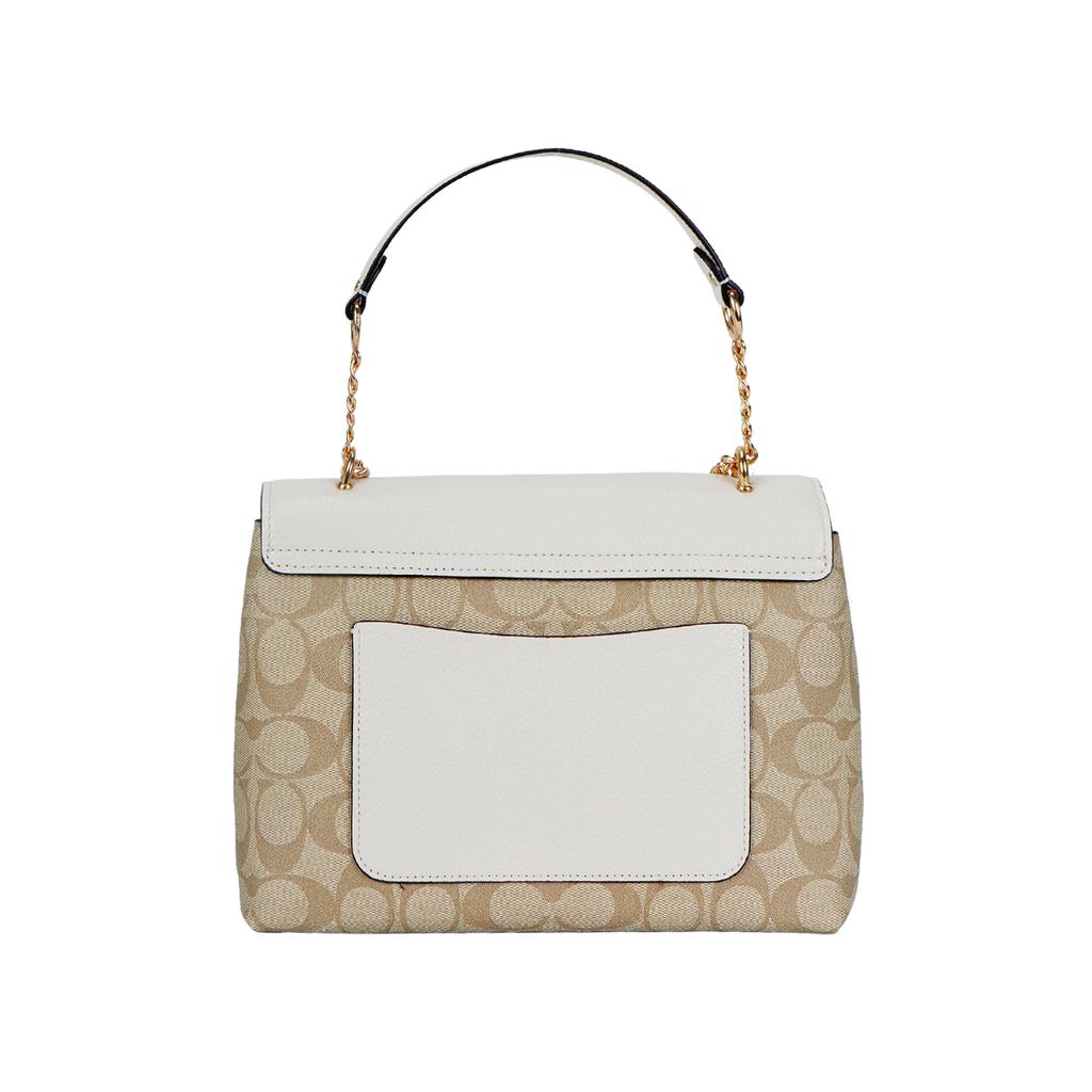 New COACH Tammie Canvas With Leather And Precise Pebbled Leather Shoulder Bag Crossbody Bag Large Size Women's Khaki White CA016-IMOTV