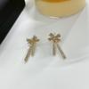 S925 Silver Bow Stud Earrings with Diamond, Long Dangle Style, Cold Trend Ear Clips for Women