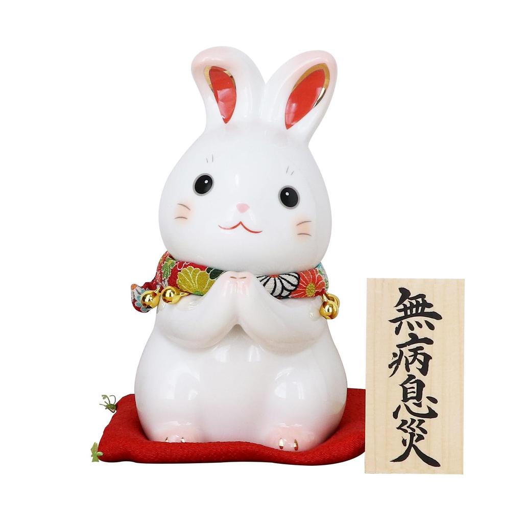 Osaka Choseido Ceramic Rabbit 17cm Comes with a Free Original Wooden Good Fortune Rabbit Figurine, Tall, Tag, (Piggy Bank)