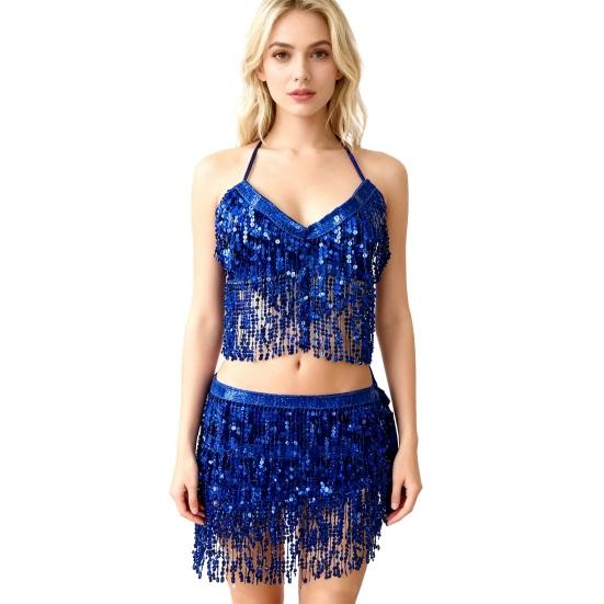 Костюм танцовщицы живота Топ-бра с пайетками и кисточками с бахромой и поясным платком Комплект Сверкающий костюм для рейв-вечеринки для женщин и девушек