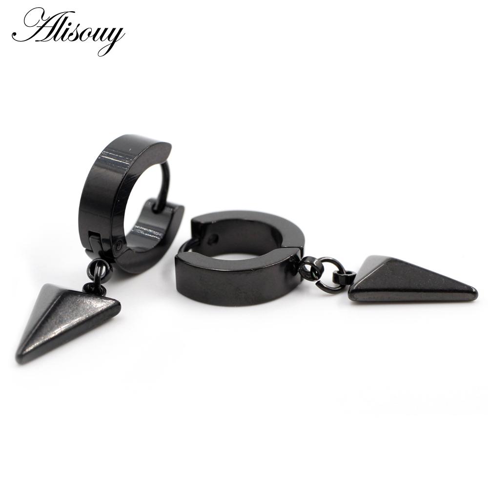 Alisouy 2 шт. серьги-гвоздики Huggie Hoop из нержавеющей стали для женщин и мужчин, треугольные серьги-подвески в стиле панк-хип-хоп, готические серьги