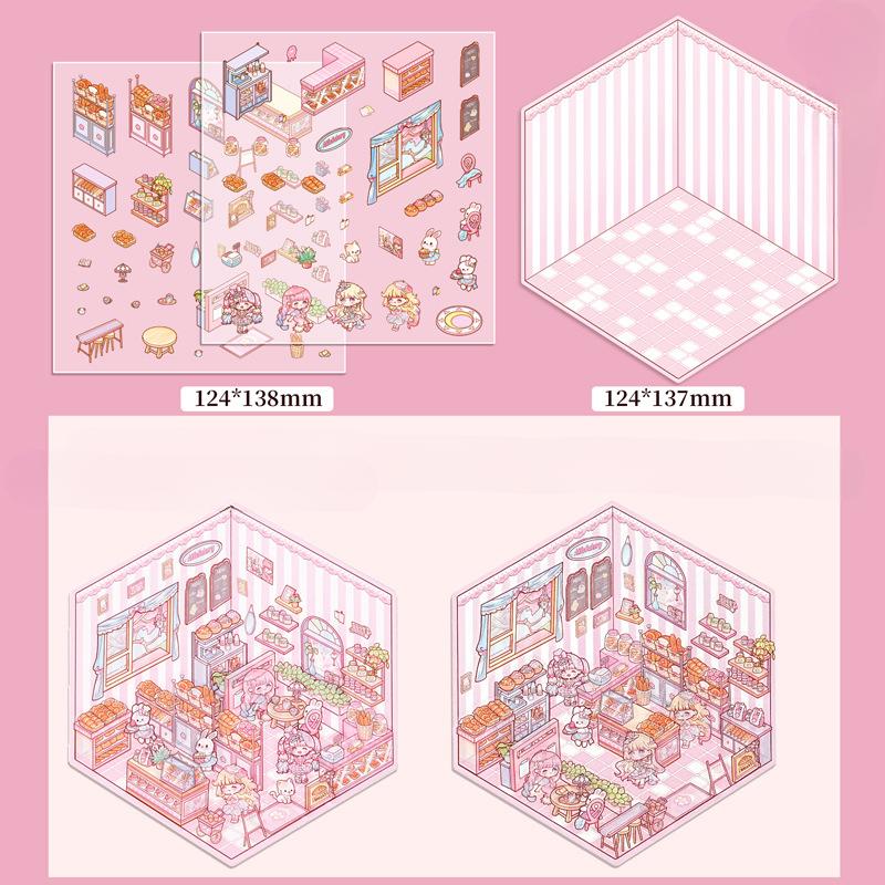 Diy House Landscape Stickers Cute Bubble Food Car Cabin Scene Sticker Festival Gift for Adult Kid Children Student