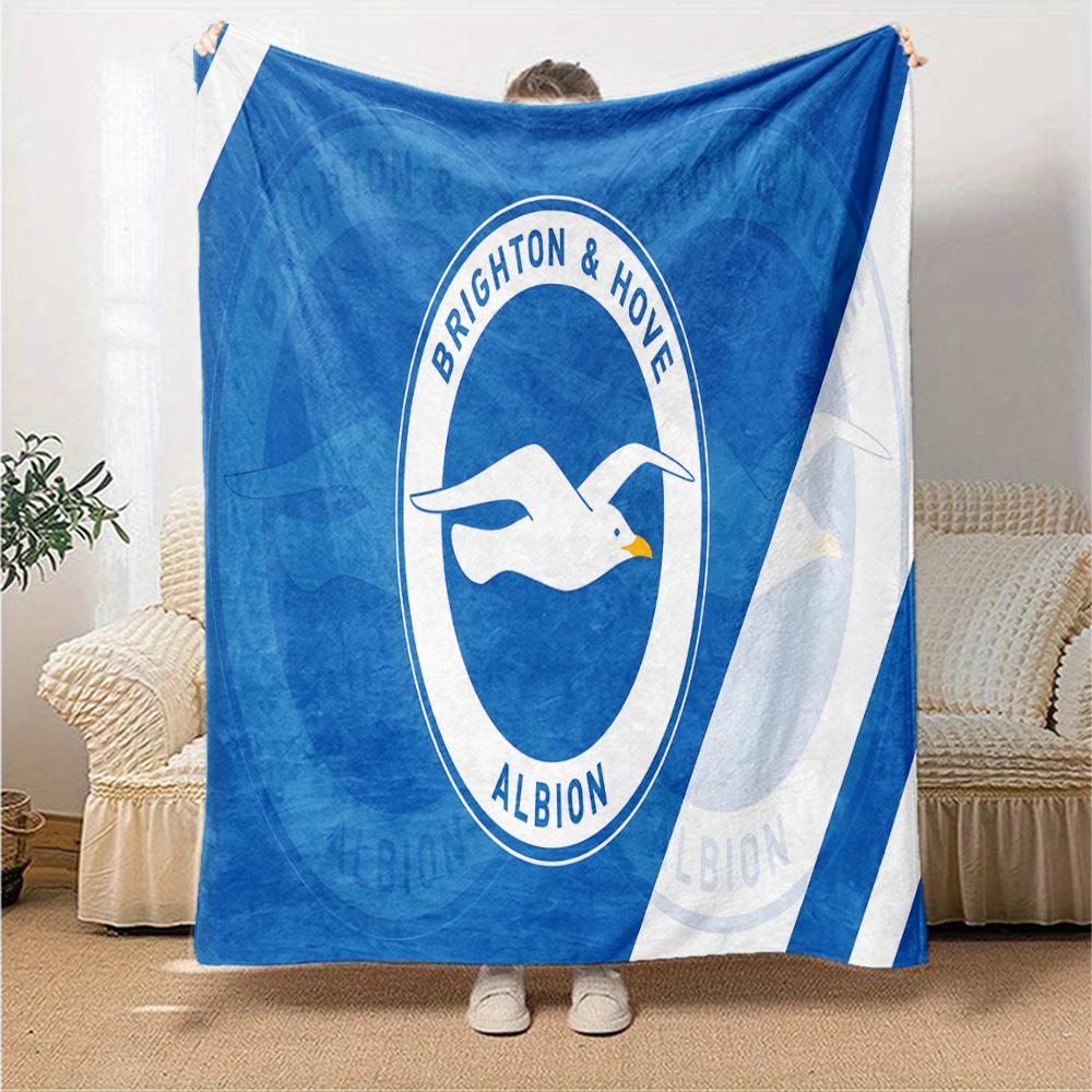 Brighton & Hove Albion Crest Flannel Blanket, Soft Polyester, Modern Design, All-Season for Camping, Travel, Gifts for holidays or birthdays