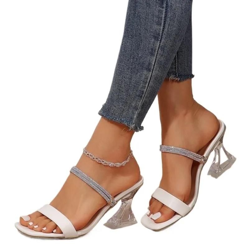 2024 Дизайн Серебряные Серпантинные Босоножки Женские Кристаллы Странные Высокий Каблук Открытый Носок Щиколотки Ремешок Пряжка Свадебная Вечеринка Обувь