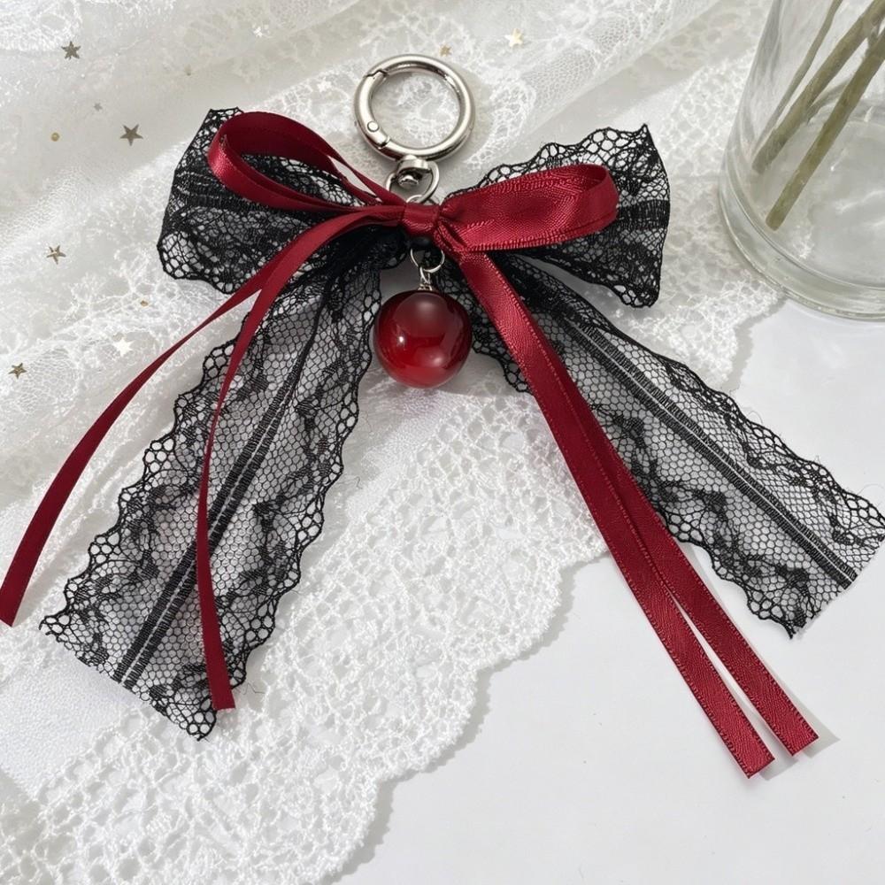 Hollow Design Ribbon Keyring Exquisite Ornament Bag Pendant Lace Bow Keychain  Backpack Accessory