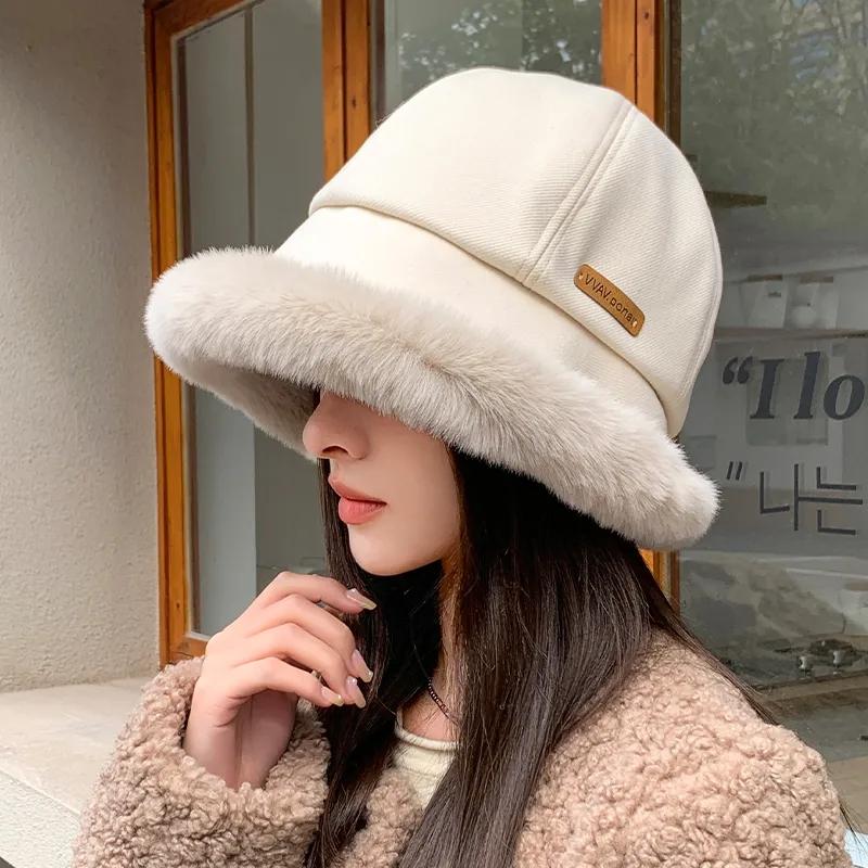 Women's Plush Warm Bucket Hat with Ear Warmers – Elegant, Durable & Coldproof Fisherman Cap, Inelastic Woven Design