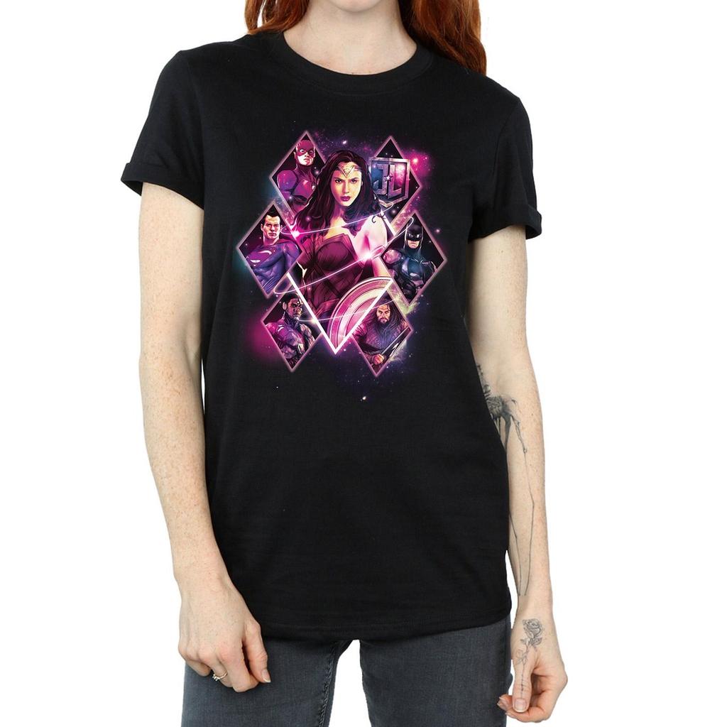 DC Comics Womens/Ladies Justice League Movie Team Diamonds Cotton Boyfriend T-Shirt