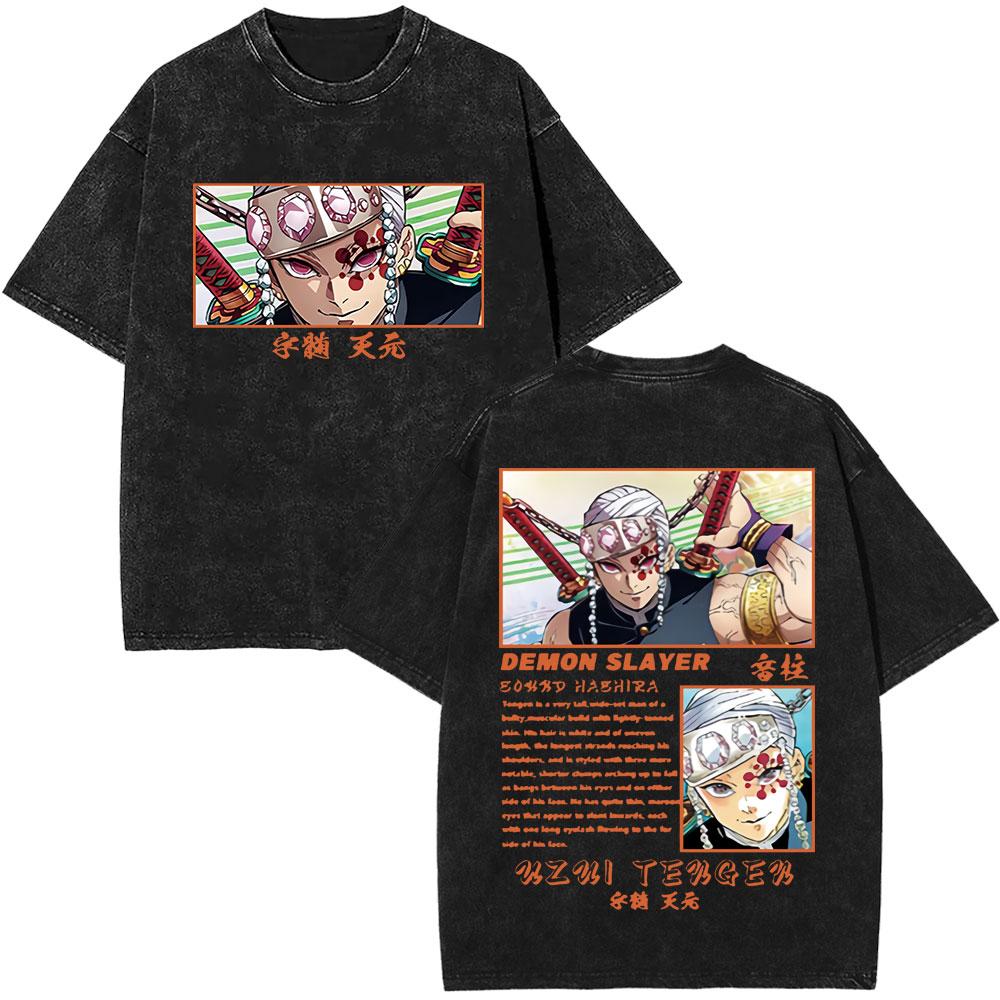 Kimetsu No Yaiba Аниме Клинок Рассекающий Демонов Футболка Тенген Узуй Манга Стиранная винтажная Футболка Мужская Уютная Повседневная Уличная Одежда Футболка