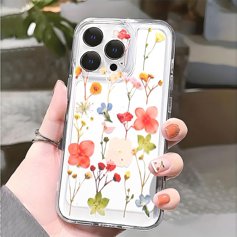 Чехол для телефона с цветными засушенными цветами для IPhone 17 15 16 14 13 12 11 Pro Max Plus 12 13 Mini Защитный чехол из ТПУ