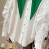 Белая женская рубашка с заостренным воротником в стиле пэчворк, повседневные блузки с длинными рукавами, французский осенний дизайн, женские универсальные топы
