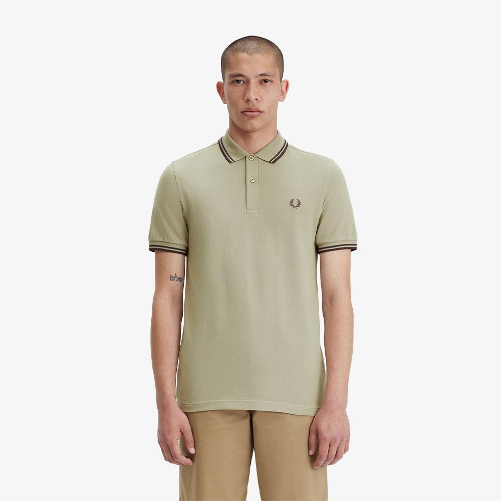 FRED PERRY [M3600] Twin Tip Fred Perry Shirt - Warm Grey/Carrington Road Brick Afpm2413600-U84