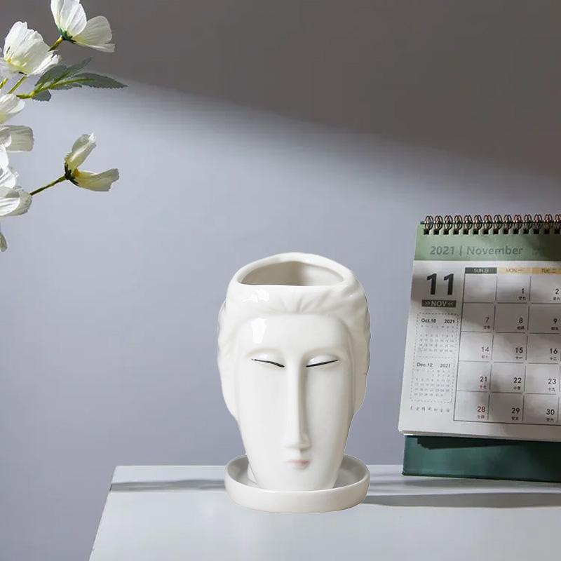 1 шт. суккулентный цветочный горшок с белым человеческим лицом, новая художественная скульптура, домашний декор, настольные украшения, уникальный керамический цветочный горшок, контейнер