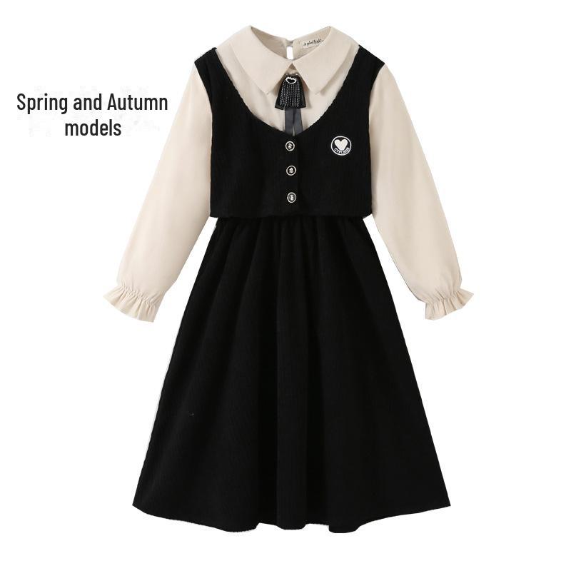 Платье принцессы в стиле вестерн с длинными рукавами для девочек, имитация двух частей, облегающий крой, студенческий стиль, весна 2025 г.