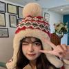 Knitted Fluzzy Russain Hat Trapper Earflap Outdoor Ski Cap  Male Female Thick Warm Winter Beanie Hat Fur Pompom Bomber Hat