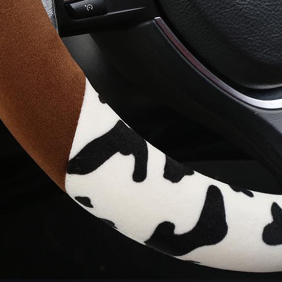 Cow Car Steering Wheel Cover with Horns Ears Anti Slip Sweat Absorption Comfortable 15 Inch Universal Women Auto Steering Wheel Protector Car