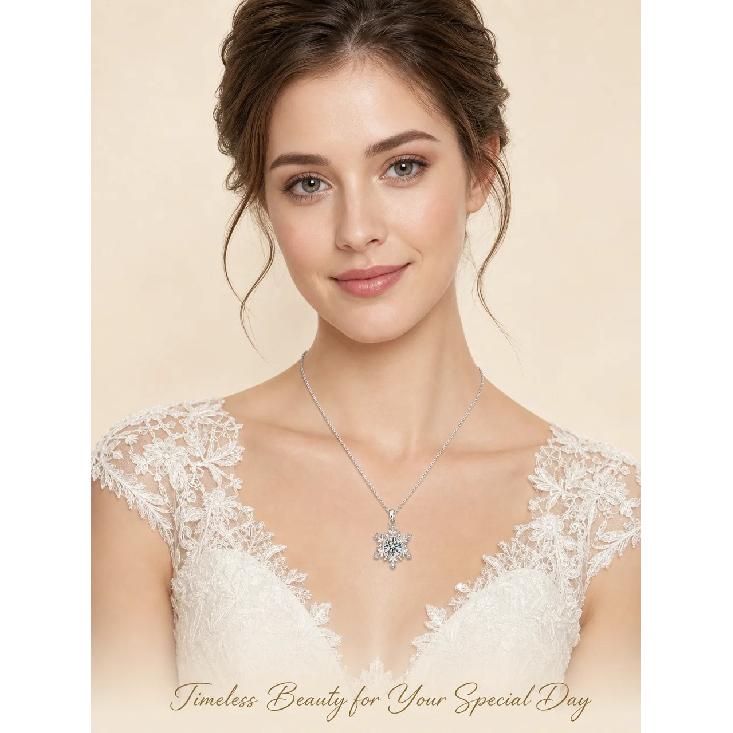 S925 Sterling Silver Snowflake Necklace for Women Versatile High-End Feel Moissanite Pendant Silver Collarbone Chain Gift