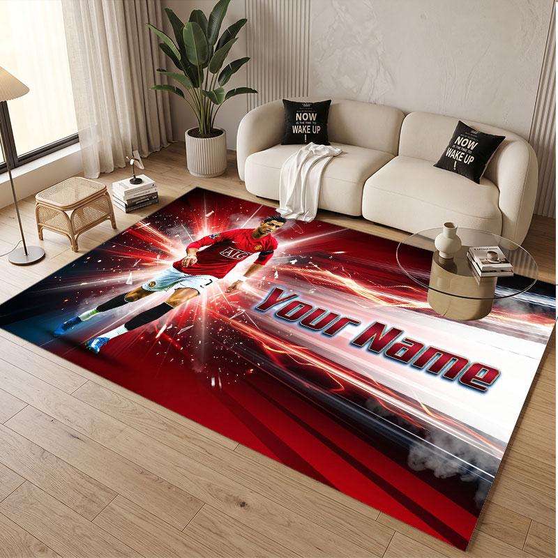 Custom Rug Cristiano Ronaldo Pattern Print Name Text Soft Non‑Slip Floor Carpet for Home Indoor Decoration