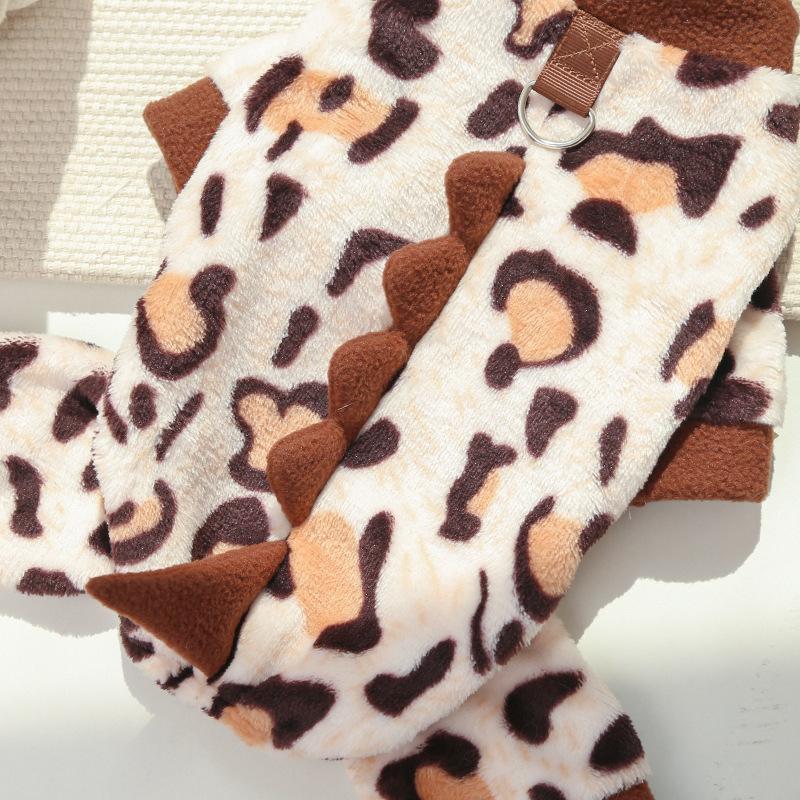Cat Clothes Warm Leopard Print Dinosaur Four-Legged Dog Clothes Autumn Winter Velvet Clothes Bear Pet Products