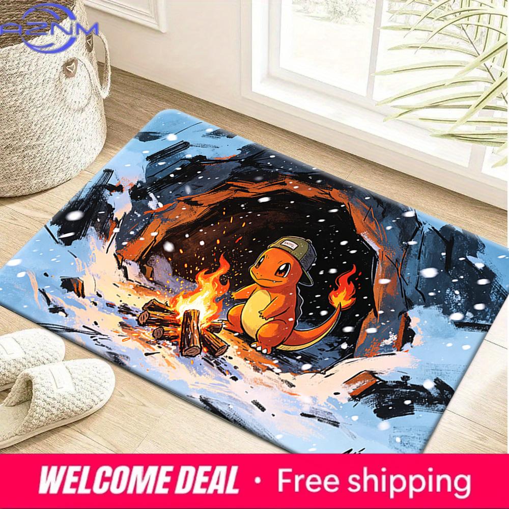 Charmander with Cap Winter Campfire Non-Slip Doormat Soft Floor Mat