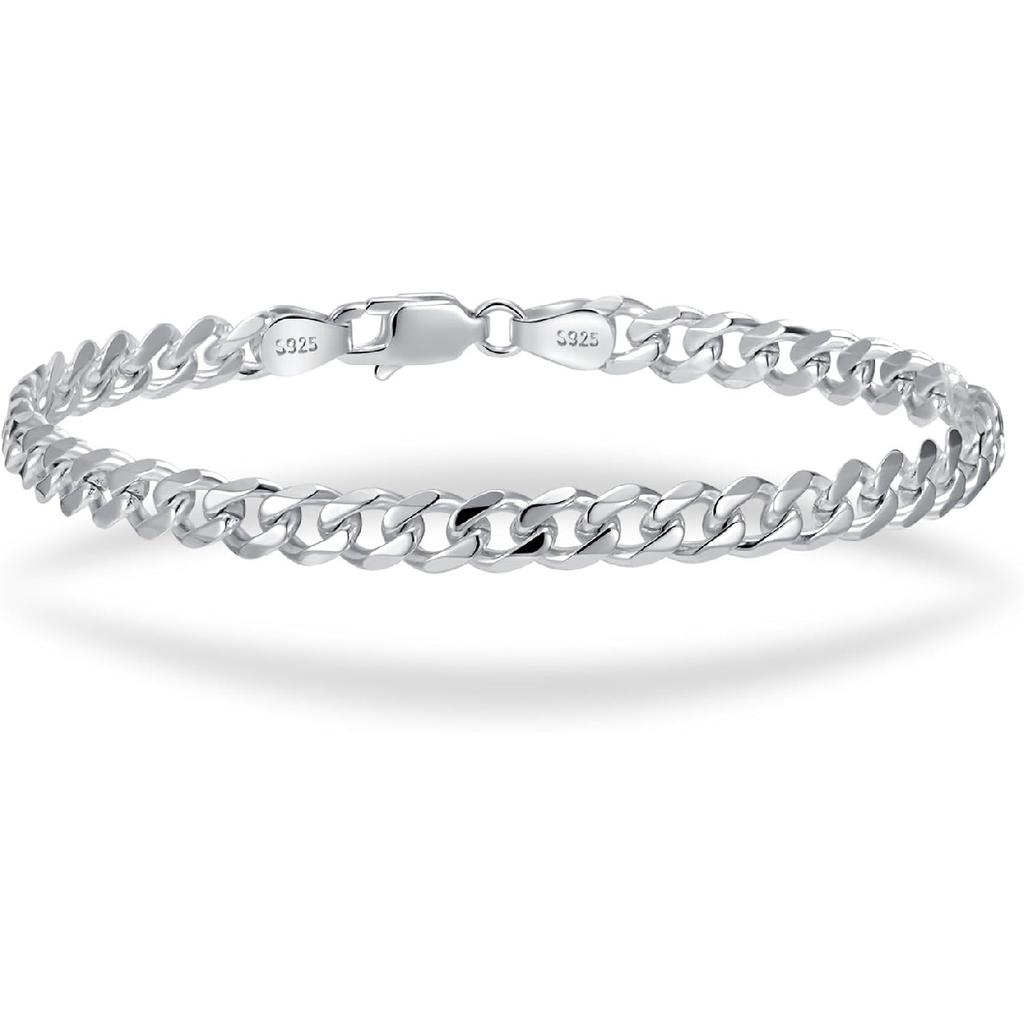 S925 Sterling Silver 6mm Cuban Link Chain Bracelets for Men,2.5mm Rope Chain Mens Bracelet Set for Men's&woman,Trendy hip-hop stacking Chain Gift