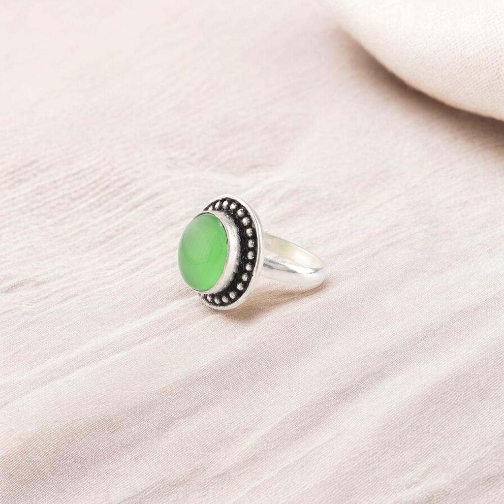 Green Cat's Eye Gemstone 925 Sterling Silver Jewelry Handmade Bridesmaid Ring RR-62-44