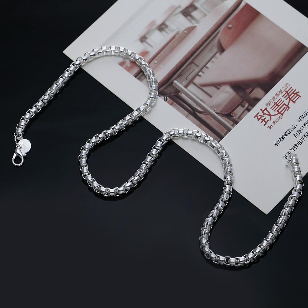 925 Stamped Silver Classic 4MM Round Box Chain Necklaces for Men Woman Wedding Party Christmas Gifts Jewelry