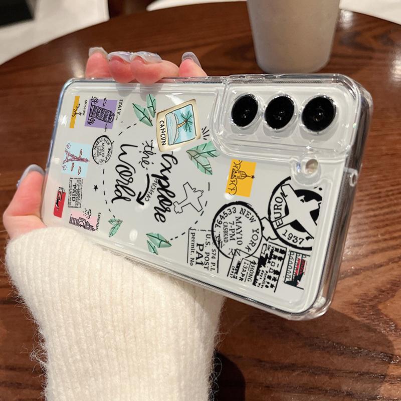 Airplane Print Clear Slim Phone Case For Samsung Galaxy S25 Ultra S24 FE S23 S22 A56 A36 A16 A55 A35 Soft Silicone Shockproof Transparent Bumper Cover