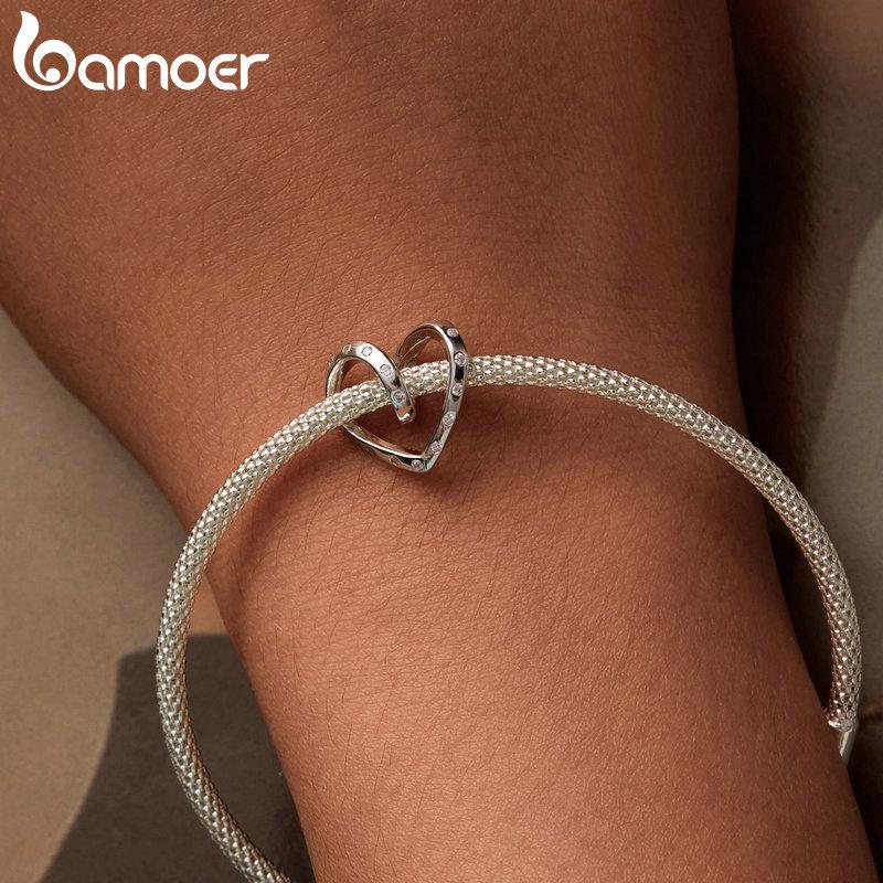 BAMOER Стерлингового Серебра 925 пробы Романтический Твист Сердце Подвески Подвеска для Женщин Браслет DIY Ювелирные Изделия